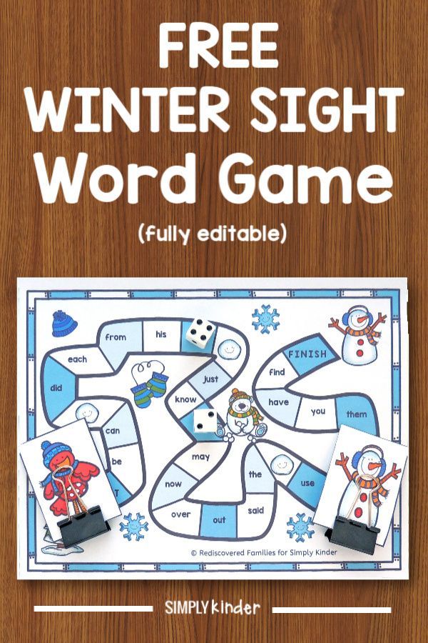 the free winter sight word game for kids