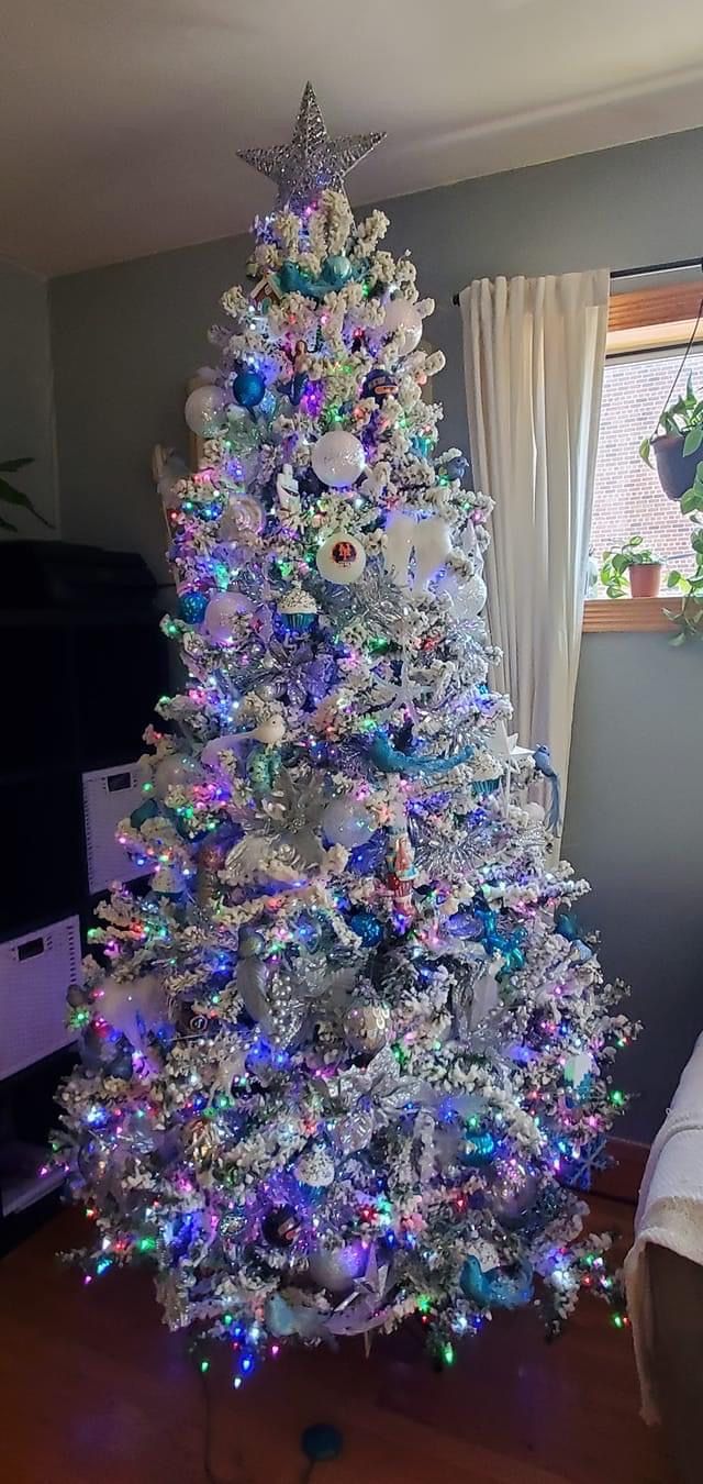 a white christmas tree with multicolored lights