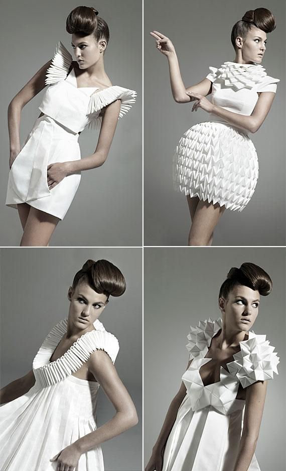 four different shots of a woman in white dress with feathers on her head and shoulders