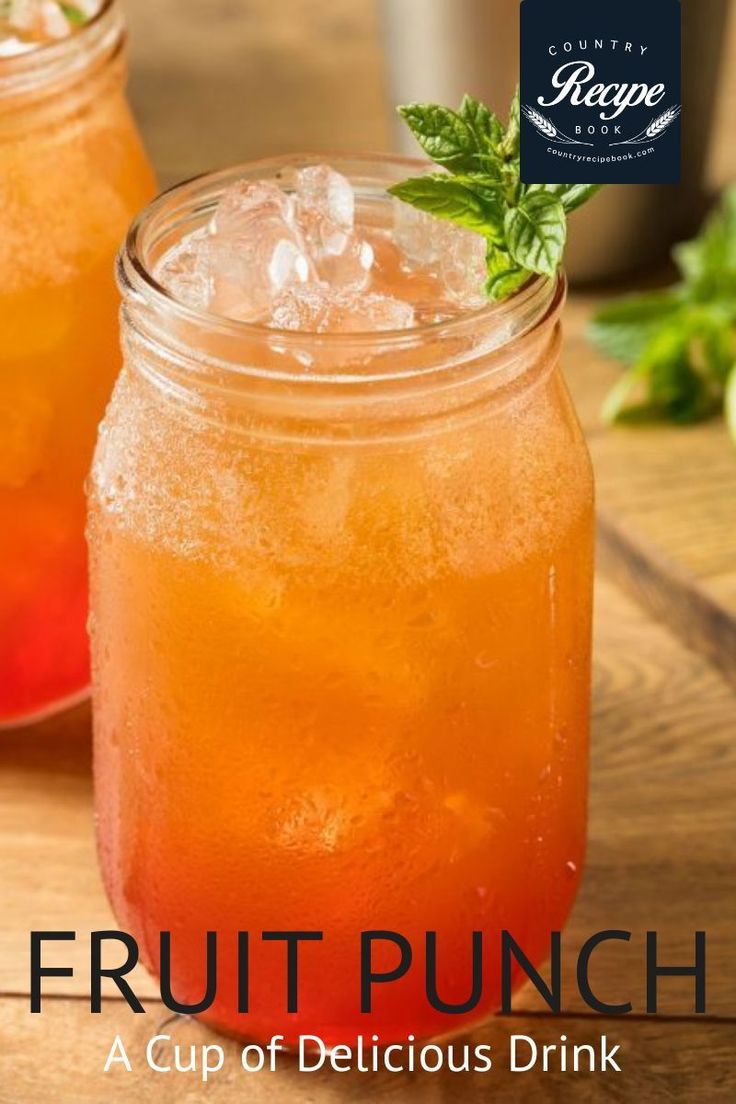 two mason jars filled with fruit punch and garnished with mint on the side