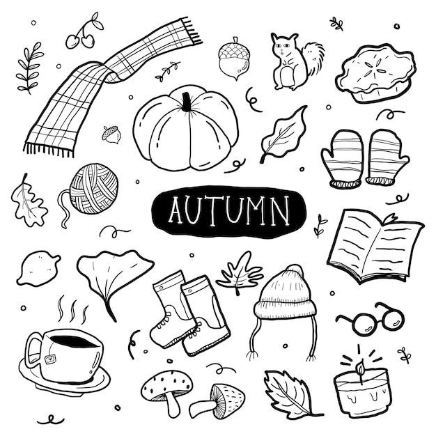 the autumn symbols are drawn in black and white