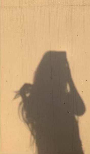 the shadow of a person's head on a wall