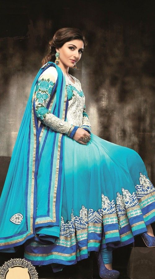 Soha Ali Khan In Light Blue Salwar Kameez YS105041 Anarkali Suits Online Shopping, Designer Kurtis Online, Anarkali Churidar, Designer Suits Online, Georgette Anarkali, Indian Women Fashion, Designer Anarkali Suits, Punjabi Fashion, Bollywood Party