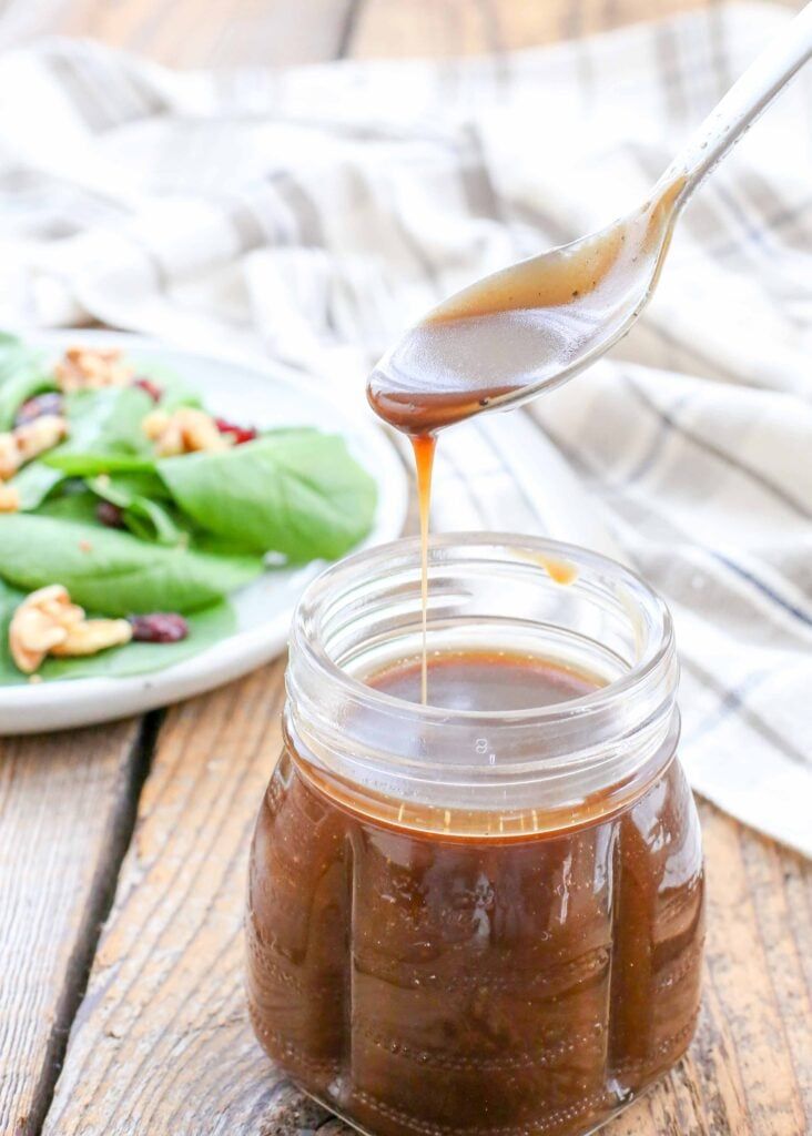 the best balsamic vinair recipe is in a mason jar with a spoon