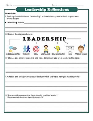 a worksheet with the words leadership reflections and an image of people