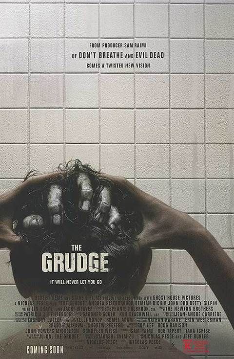 the grudge movie poster with hands on his head