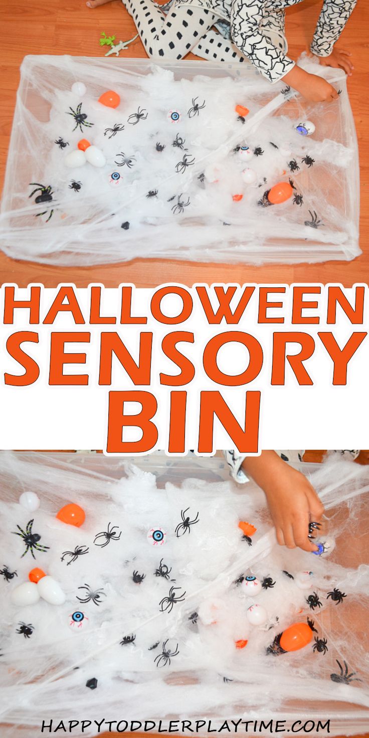 an easy halloween activity for toddlers to make with plastic bags and spider webs