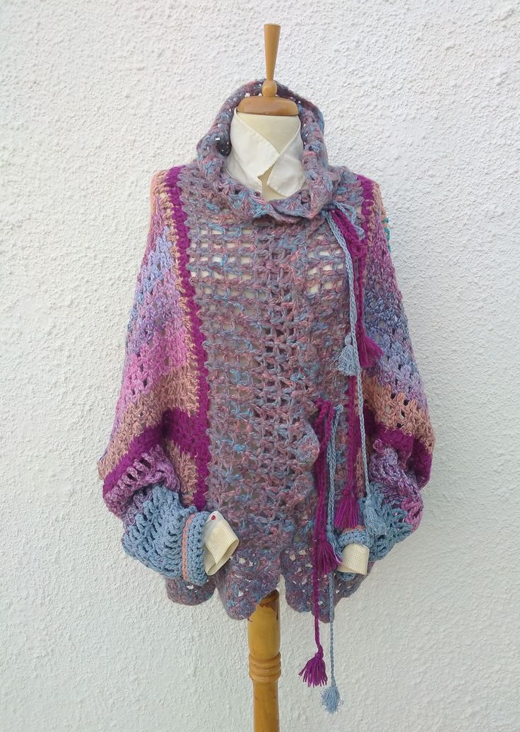 Purple Pink Blue Handknit Unlined Cardigan Coat, Two Closure Colorful Handmade Sweater, Boho Chic Oriental Coat, Winter Witch Cardigan by Papicca on Etsy Multicolor Shawl Cardigan For Winter, Pink Bohemian Crochet Outerwear, Multicolor Shawl For Winter, Handmade Multicolor Winter Poncho, One Size Multicolor Crochet Outerwear, Bohemian Multicolor Knit Outerwear, One Size Multicolor Knit Outerwear, Winter Crochet Long Sleeve Poncho, Winter Crochet Poncho With Long Sleeves