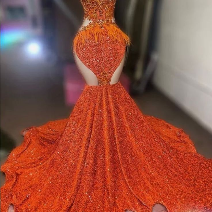 Orange Sequins Velvet Very Elegant And Sexycan Be Alter To Fit Sizes 6-16 Womennew Orange Prom Dresses Black Women, Black People Prom Dresses, Burnt Orange Prom Dress, Grade Dresses, Orange Prom Dress, Black Sequin Prom Dress, High Low Party Dresses, Black Lace Dress Long, Prom Dresses Black Women