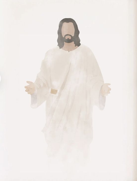 a painting of jesus holding his hands out