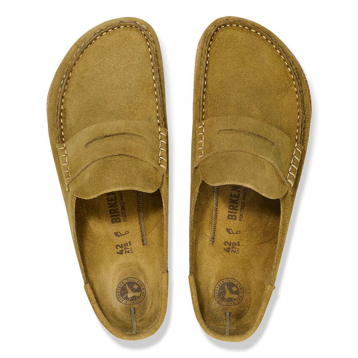 Naples Suede Leather Casual Leather Mules With Plain Toe, Slip-on Plain Toe Casual Mules, Casual Slip-on Plain Toe Mules, Outdoor Suede Clogs With Leather Sole, Casual Slippers With Removable Insole And Plain Toe, Classic Suede Clogs With Rubber Sole, Outdoor Slip-on Loafers With Rubber Sole, Classic Slip-on Clogs With Rubber Sole, Leather Slip-on Clogs With Rubber Sole