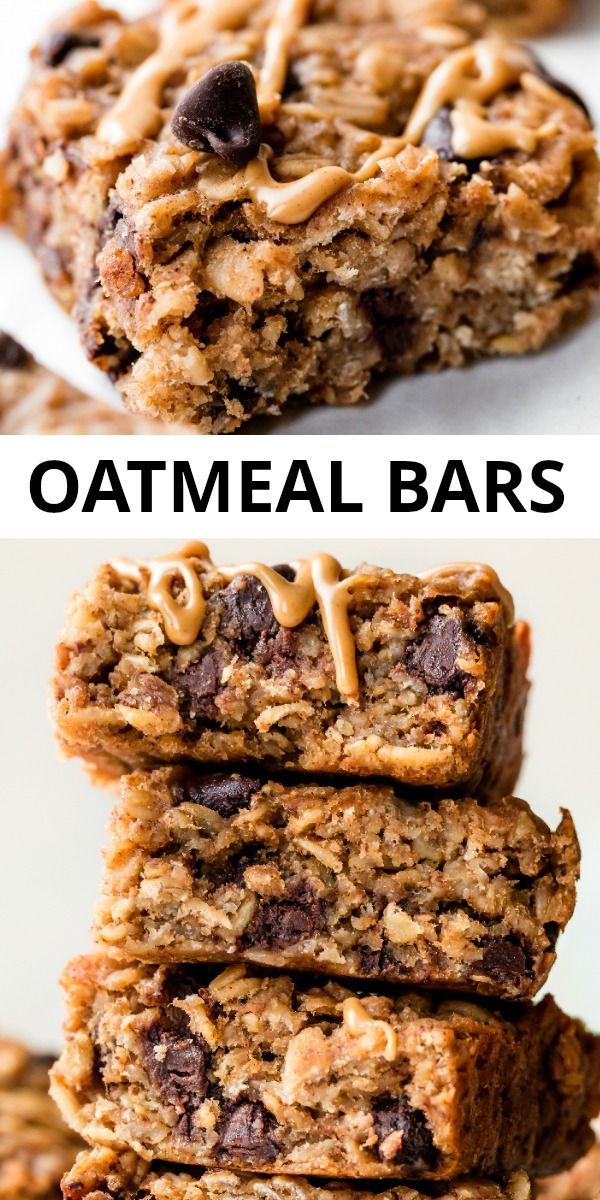 three different views of oatmeal bars stacked on top of each other