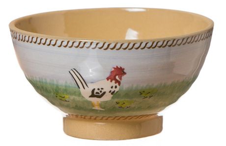 a bowl with a rooster painted on it