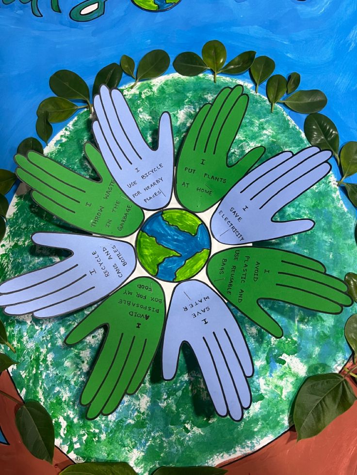 a paper plate with hands holding the earth on it and plants growing out of it