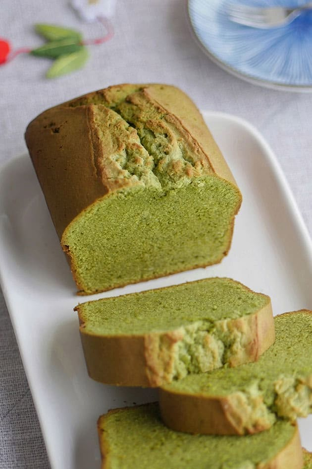 slices of green bread on a white plate