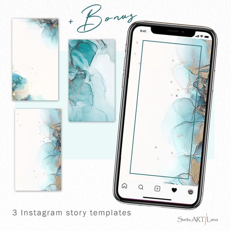 three instagram story templates with blue watercolor paint