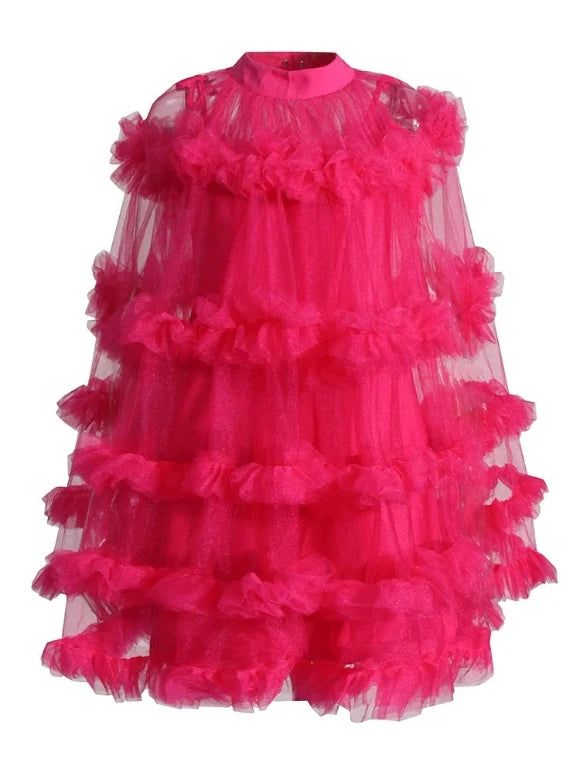 Tulle Dress With Ruffles For Dress-up, Party Dress With Ruffled Organza Skirt, Pink Dress With Ruffle Hem And Voluminous Skirt, Spring Dresses With Attached Cancan And Voluminous Skirt, Spring Dress With Ruffled Skirt For Dress-up, Spring Ruffled Skirt Dress For Dress-up, Spring Ruffled Dress For Dress-up Occasions, Spring Dress-up Ruffled Dress, Spring Tulle Dress With Ruffled Skirt