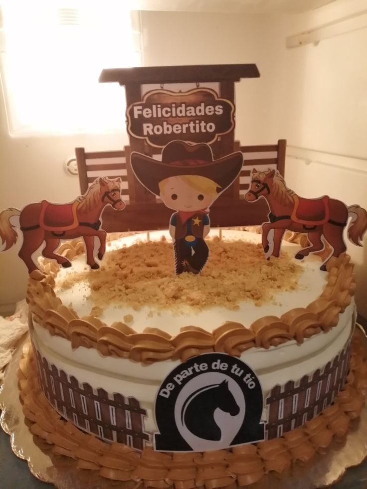 there is a cake that has been decorated to look like a cowboy on the top