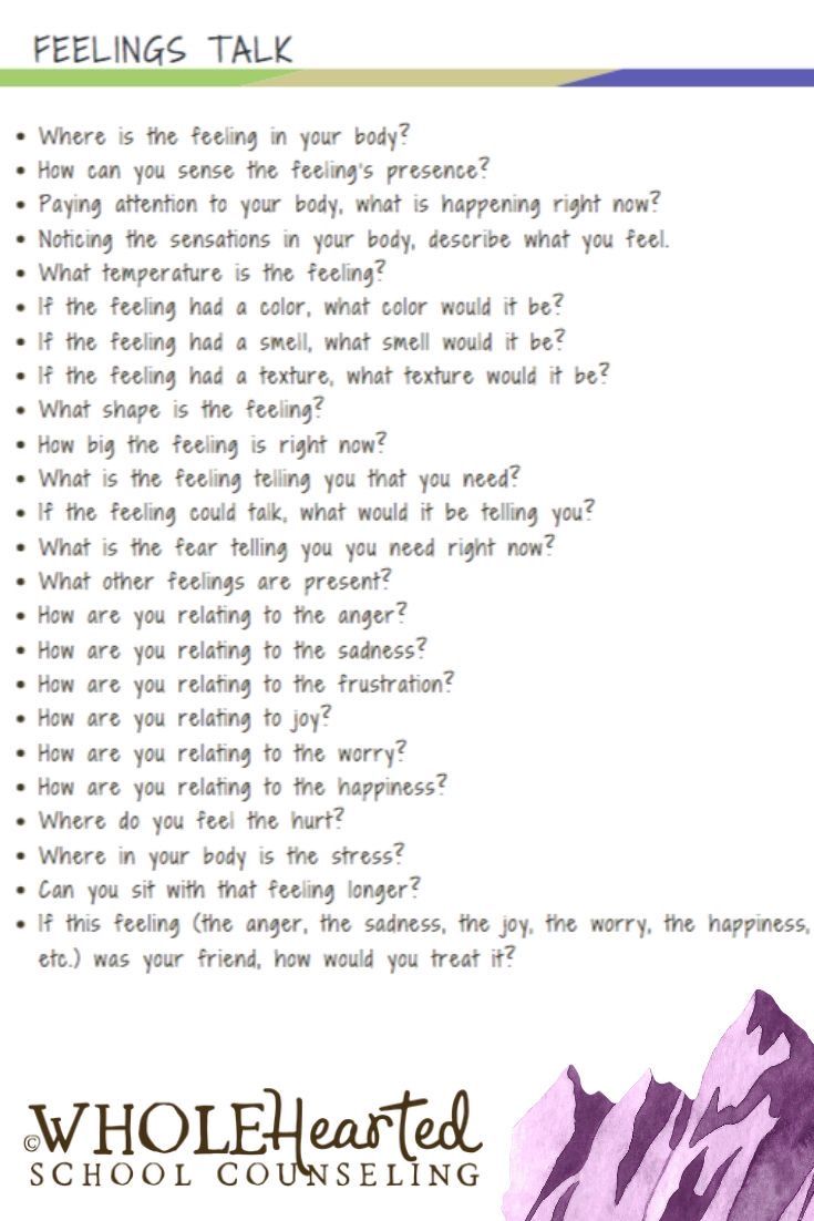 a poster with the words feelings talk written in purple and green on it's side