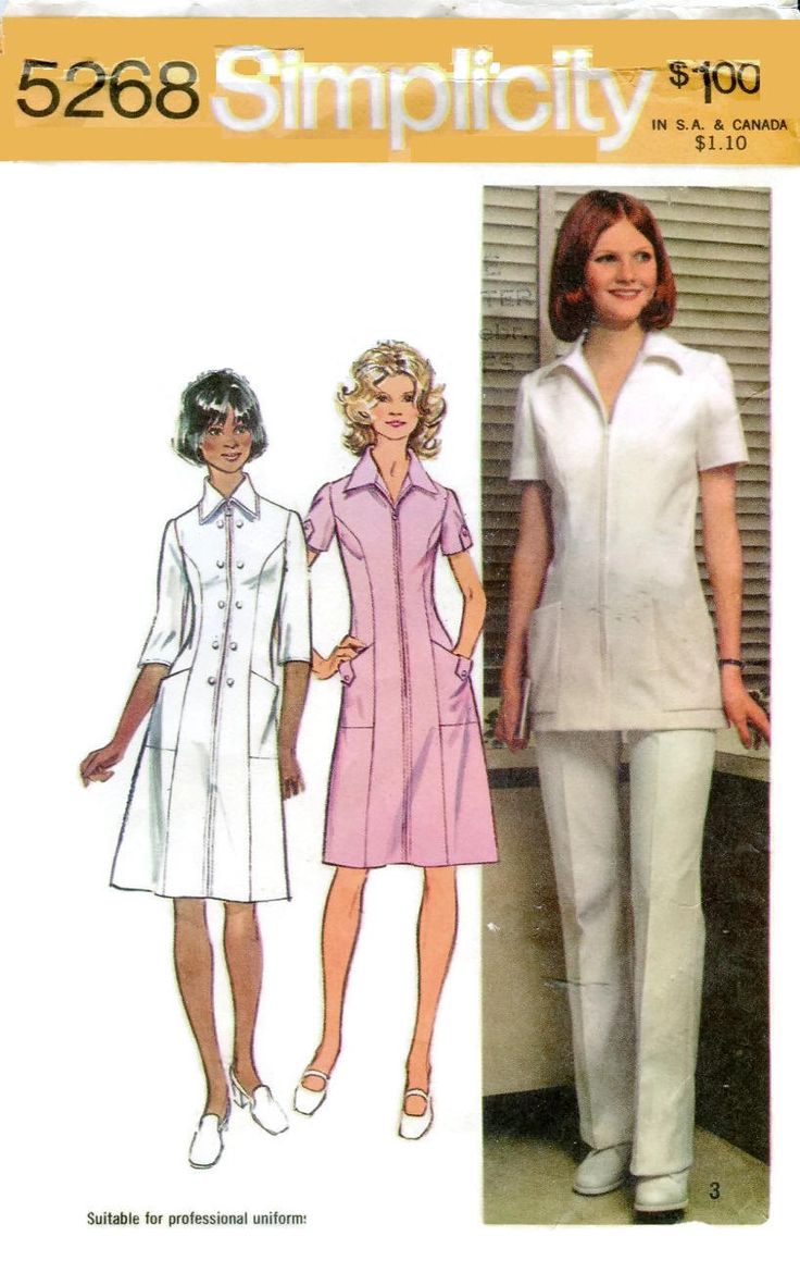 1970s Simplicity 5268 Womens Plus Size Uniform Nurse Costume Princess Seam Dress Tunic Pants Size 22.5 Bust 45 by PengyPatterns on Etsy Dental Uniforms, Nurse Dress Uniform, Professional Uniforms, Princess Seam Dress, Simplicity Patterns Vintage, 1970s Sewing Patterns, Vintage Nurse, Uniform Dress, Pants Sewing Pattern