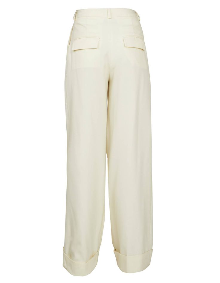 Loose Milky white wide-leg trousers.Material - 50% cotton, 50% polyester. Care - Dry clean.Measurements:XS - Bust(cm):80-82; Waist(cm):63-64; Hips(cm):87-89.S - Bust(cm):83-84; Waist(cm):65-66; Hips(cm):90-92.M - Bust(cm):88-90; Waist(cm):68-70; Hips(cm):94-96.L - Bust(cm):92-94; Waist(cm):74-76; Hips(cm):98-100.XL - Bust(cm):96-98; Waist(cm):78-80; Hips(cm):102-104.Those who are between sizes should order the larger size.For reference:Measurements of the model on the studio background - Height: Chic White Wide Leg Pants With Welt Pockets, White Wide Leg Pants With Welt Pockets For Work, Chic Off White Cotton Wide Leg Pants, Chic White Cargo Pants For Work, White High-waisted Cargo Pants For Work, White Relaxed Fit Wide Leg Pants For Work, White Wide Leg Pants With Welt Pockets, Off White Wide Leg Cotton Pants, Formal Cream Ankle-length Wide Leg Pants