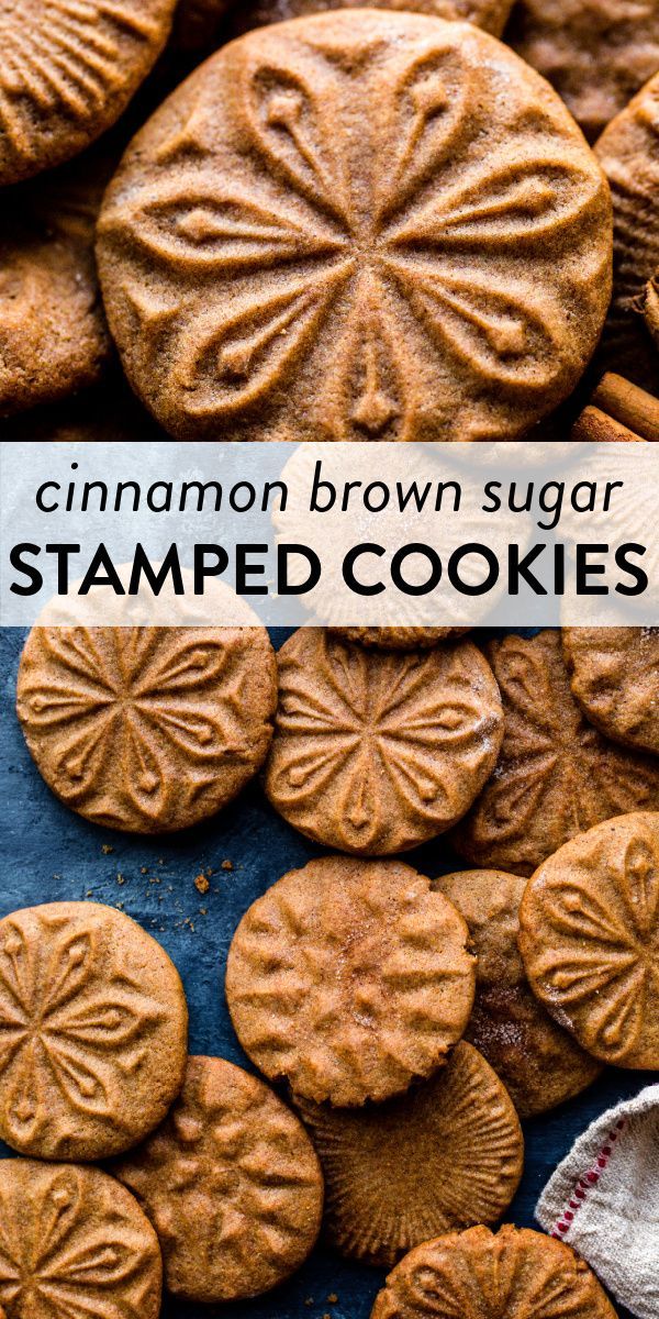 cinnamon brown sugar stamped cookies with text overlay