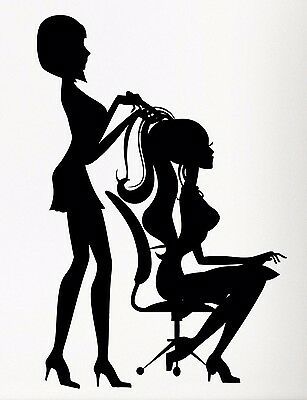 the silhouette of a woman is blow drying another woman's hair in front of a mirror