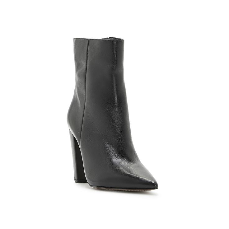 Vince Camuto-Membidi Bootie Look refined from heel to toe in the Membidi bootie by Vince Camuto. Pointed toe and tapered conical heel add the elegant factor to this ankle bootie. Click here for Boot Measuring Guide. Classic Pointed Toe Boots With 4-inch Heel, Elegant Pointed Toe Booties With Stacked Heel, Chic Snip Toe Heels For Fall, Elegant Booties With Stacked Heel And Pointed Toe, Chic Fall Snip Toe Heels, Chic Pointed Toe Booties For Work, Chic High Ankle Heeled Boots With Stacked Heel, Chic Heels With Stacked Heel And Snip Toe, Winter Pointed Toe Heels With Stacked Heel