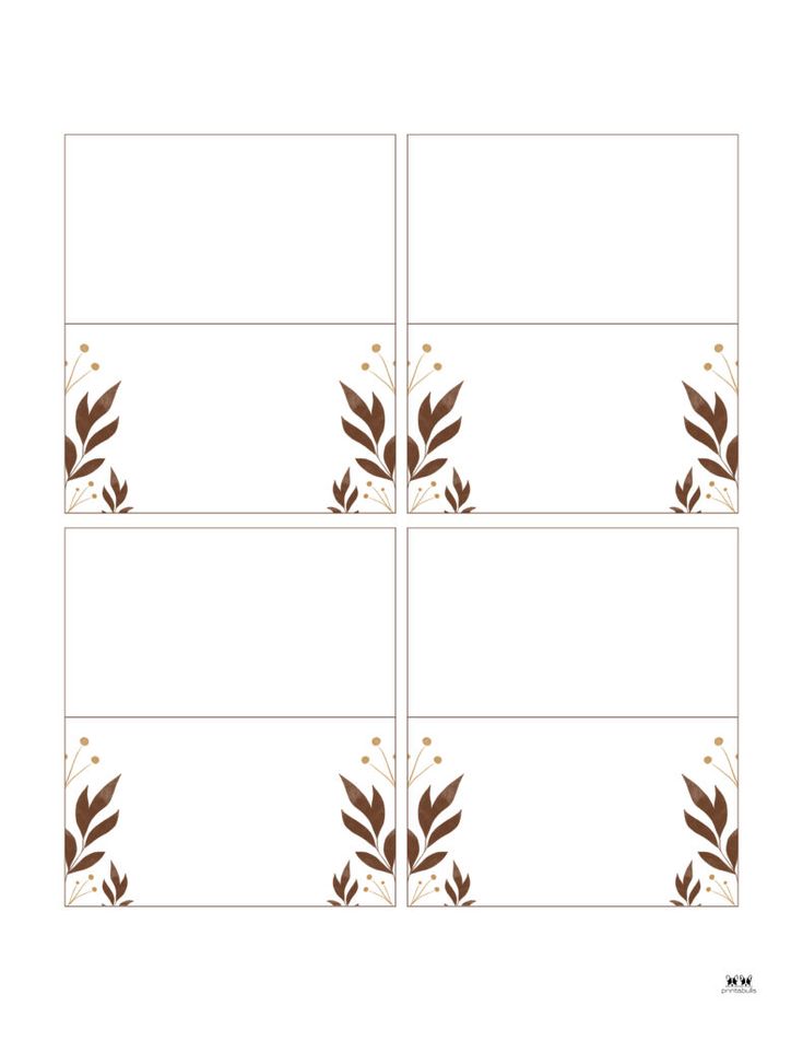 four squares with brown leaves on the sides and one is blank for text or images