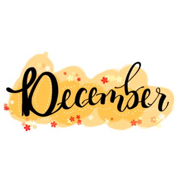 the word december written in black ink on a yellow background