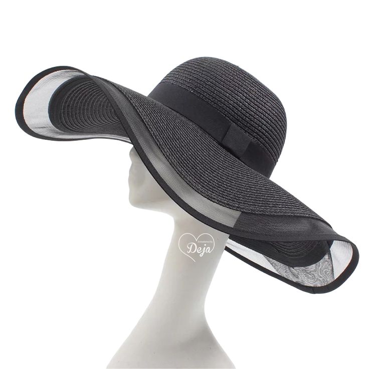 Beach hat Color: black, tan, or white Size: 58 cm Style: floppy wide brim straw hat Elegant Brimmed Hat With Uv Protection, Chic Wide Brim Boater Hat For Beach, Elegant Brimmed Sun Hat With Uv Protection, Black Bucket Sun Hat For Beach Season, Black Bucket Hat For Beach Season, Chic Boater Hat With Uv Protection And Curved Brim, Black Straw Hat With Uv Protection And Curved Brim, Chic Wide Brim Straw Hat For Beach Season, Black Curved Brim Sun Hat For Summer