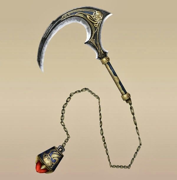 Fantasy Kusarigama, Kusarigama Fantasy, Dual Sickles Art, Kusarigama Concept Art, Kusarigama Art, Golden Scythe, Tactical Swords, D D Items, Why Don't We