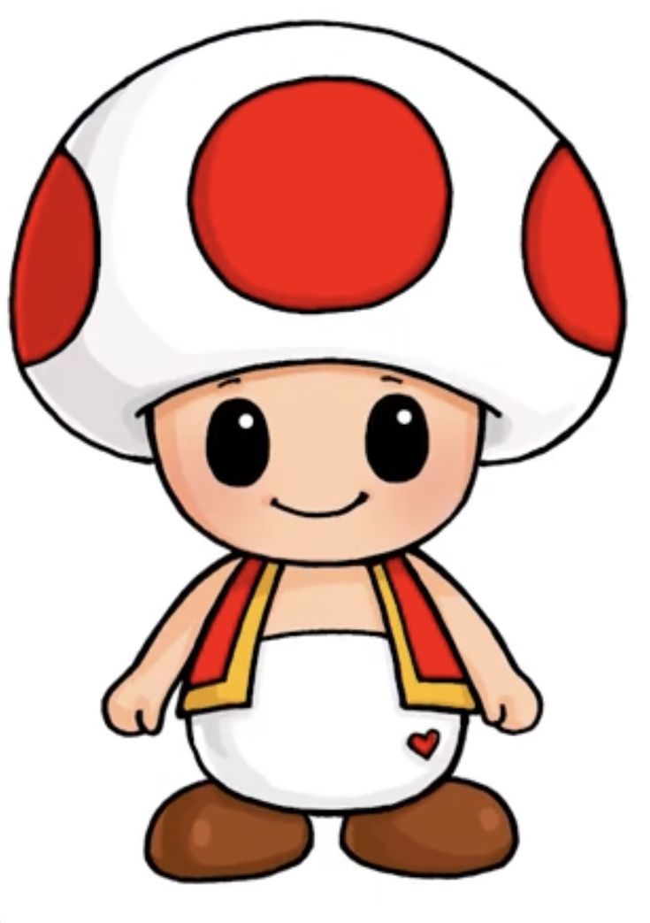 a cartoon mushroom with a red and white hat on it's head, standing in front of a white background