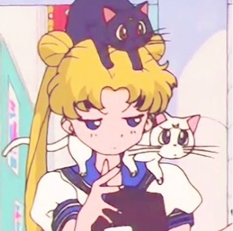 an anime character holding a cat in her arms