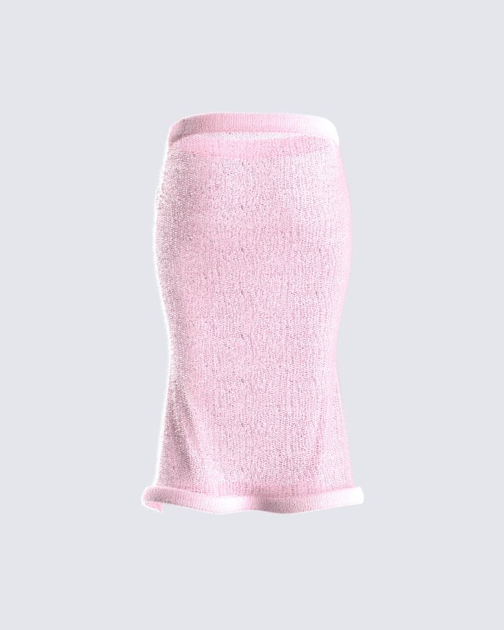 Complete your look in the most chic way with this pink sweater midi skirt 💖 Featuring a fuzzy open yarn construction, wavy flared hem, and fitted design that provides a timeless silhouette that is perfect for any season, and occasion 🥰 Spring Party Knit Skirt, Winter Feminine Pink Skirt, Chic Pink Winter Bottoms, Chic Pink Bottoms For Winter, Winter Pink Lined Bottoms, Pink Lined Skirt For Winter, Sweater Midi Skirt, White Corset Dress, Denim Pleated Skirt