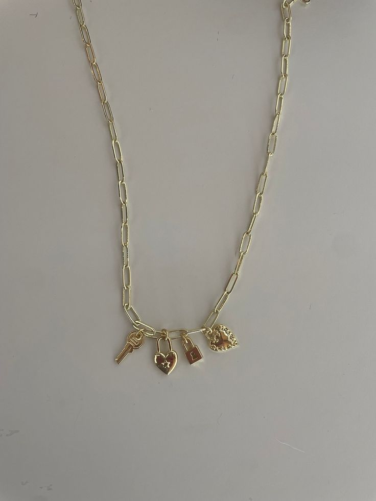 super adorable charm necklace  -16 inches -water resistant  -gold plated chain and charms Laguna Niguel, Gold Plated Chains, Heart Necklace, Charm Necklace, Gold Plate, Jewelry Necklaces, Water Resistant, Charms, Necklaces