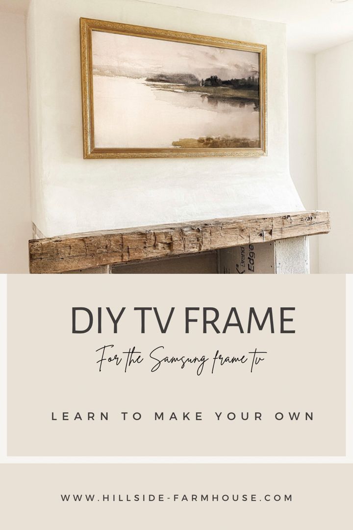 how to make your own frame for the Samsung Frame TV. This budget friendly DIY is the perfect project to elevate any room in your home. How To Make Tv Frame, Tv With Wood Frame, Samsung Frame Tv Kitchen, Tv Wood Frame Mounted Tv, Samsung Frame Tv Over Mantle, Frames For Samsung Frame Tv, Sony Tv Frame, Wall Mounted Tv Frame, Make Frame For Tv