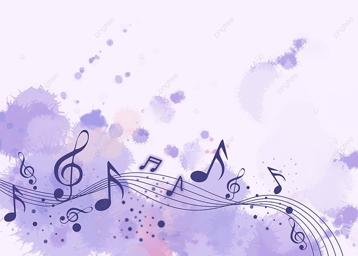 an abstract music background with musical notes and watercolor splashes on the left side