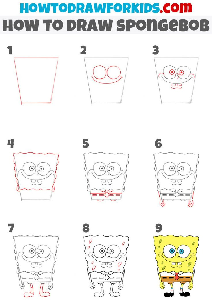 how to draw spongebob for kids