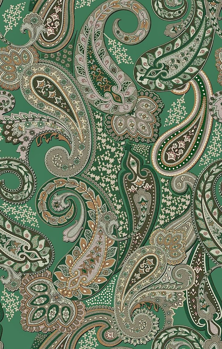 a green and brown paisley print fabric