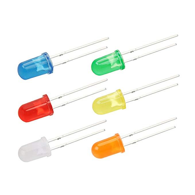 six colors of plastic capacitors with different sizes and shapes on each end,