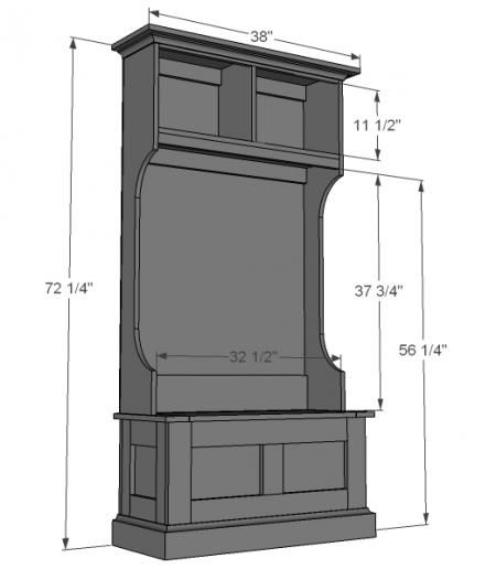 a tall wooden clock tower with measurements for the top and bottom part of it,