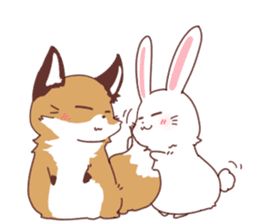 a drawing of a fox and a rabbit sitting next to each other on a white background