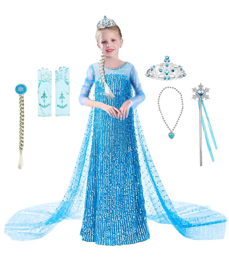 PRICES MAY VARY. ?? Princess Dress Elsa Costume: including luxury princess Frozen dress Elsa costume, elsa wig for kids, crown, necklace, snowflake scepter and satin gloves. What a great princess dress up clothes for little girls. kids elsa dress are made of higher quality fabrics, elsa costume as a great high-end gift for your family' girls ? Luxury Toddler Dress Up: Princess elsa dress costume neckline has luxury artificial diamond decoration, trailing dress design. Your little girl will defin Elsa Kids Costume, Emily Costume, Elsa Dress For Kids, Zoe Land, Elsa Halloween Costume, Princess Dresses For Girls, Elsa Wig, Princess Costume Kids, Toddler Dress Up