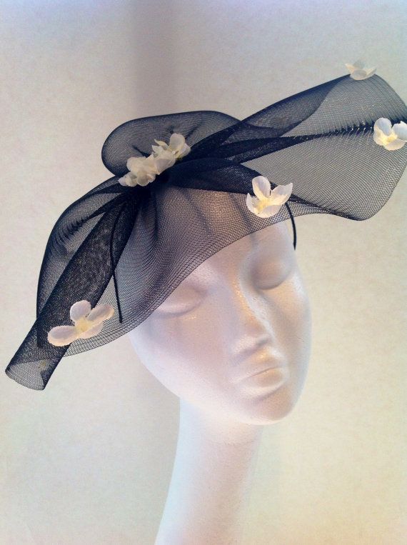 Black &white fascinator headband Flower headband by doramarra, $80.00 Black Summer Wedding Headpieces, Kentucky Derby Evening Headband With Handmade Flowers, Black Headpiece For Spring Wedding, Black Headband Mini Hat For Wedding, Evening Fitted Headpiece With Handmade Flowers, Black Wedding Fascinator For Spring, Elegant Black Hair Accessories For Summer, Adjustable Flower Headpieces For Evening, Evening Fascinator With Handmade Flowers And Adjustable Fit