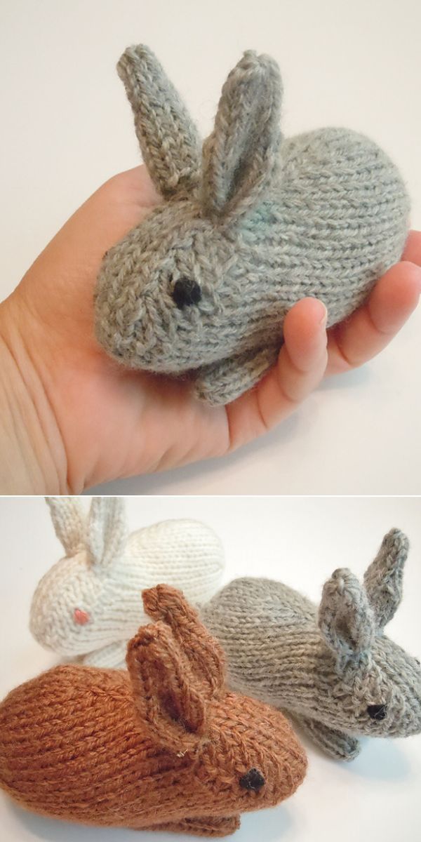 there are three knitted animals in the hand