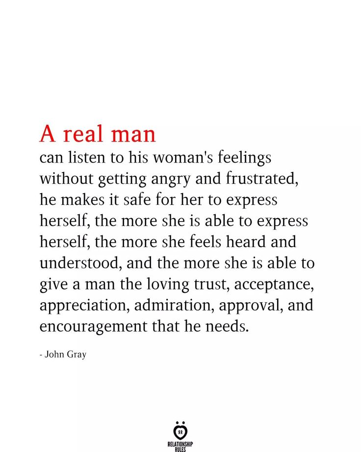 a quote from john gray about real man and his woman's feelings, with the caption in red