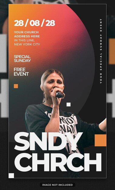 a woman singing into a microphone in front of a crowd with the words sandy church on it