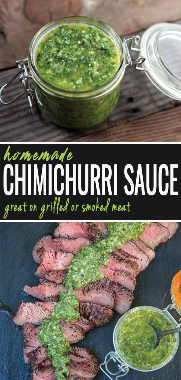 grilled steaks with chimicuri sauce on the grill and in glass jars