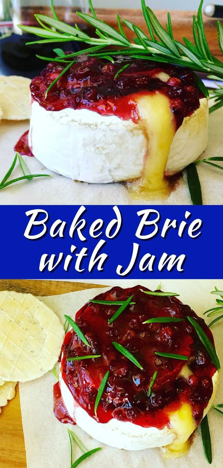 baked brie with jam and rosemary on top